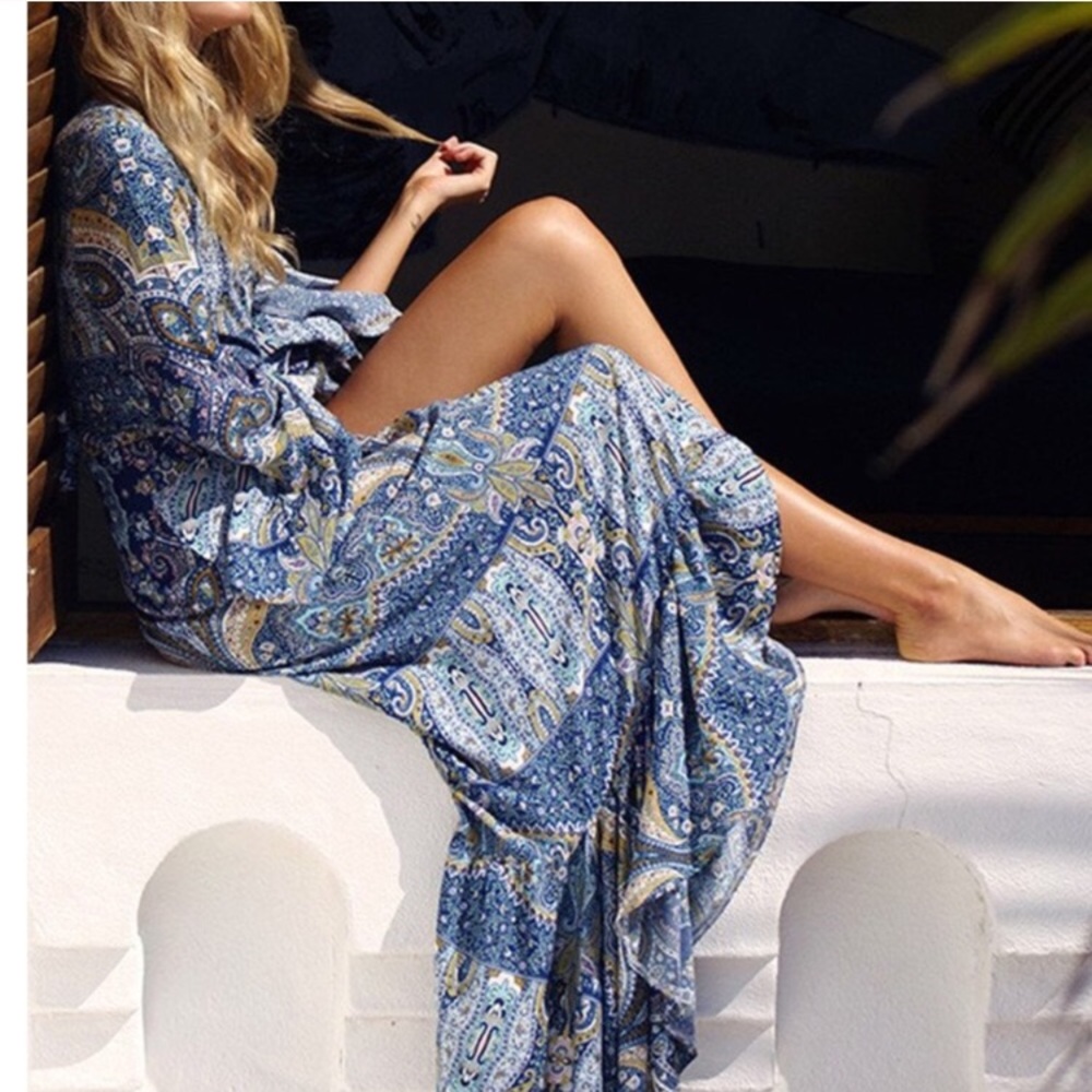 Gypset Hippie Chic Blue Paisley Maxi Dress